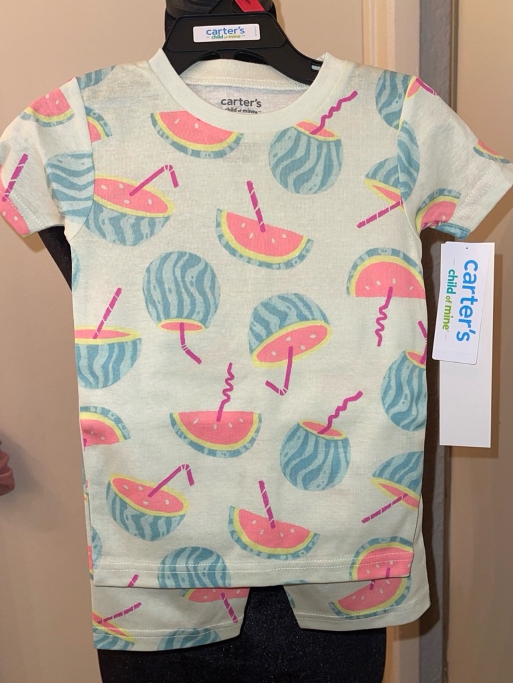 Carter's Mint Short Sleeve Pajama Set with Pink & Aqua Watermelon Print